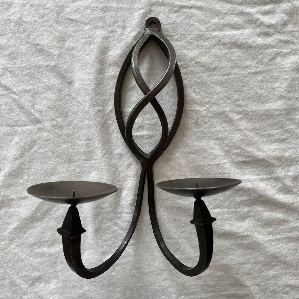 Wrought Iron Candle Sconce Hanging Holder Double Vintage Aged